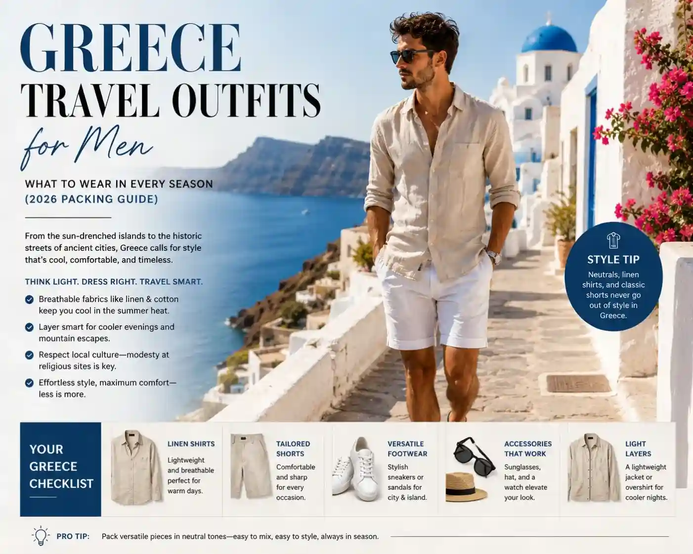 Greece Travel Outfits for Men: What to Wear in Every Season (2026 Packing Guide)