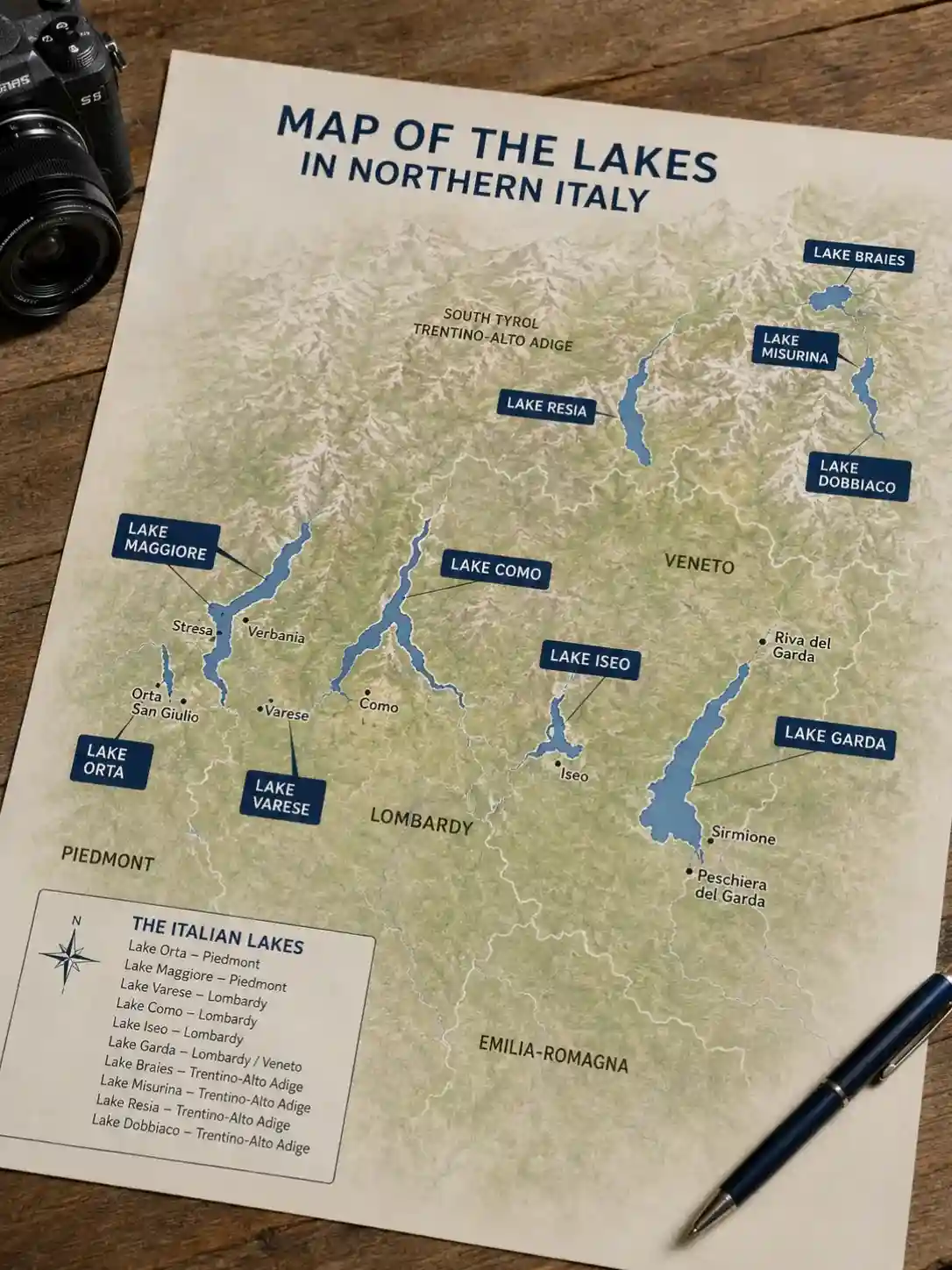 Map of the Lakes in Northern Italy