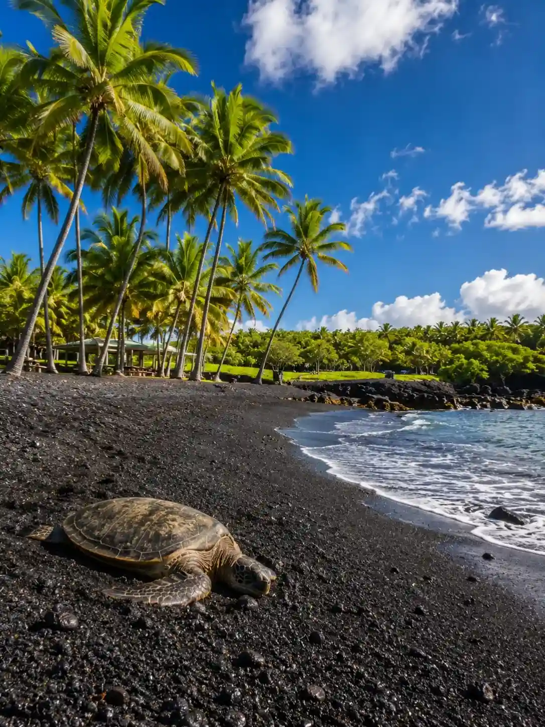 Punalu'u Black Sand Beach, Pahala, Island of Hawaii