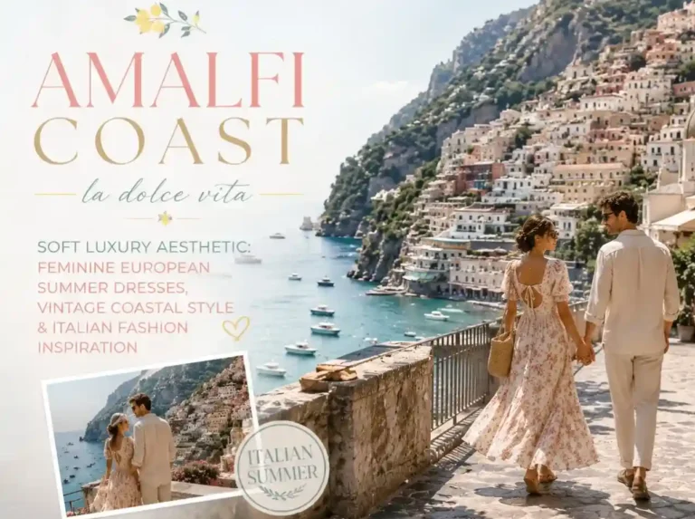 Soft Luxury Amalfi Coast Aesthetic Feminine European Summer Dresses, Vintage Coastal Style & Italian Fashion Inspiration