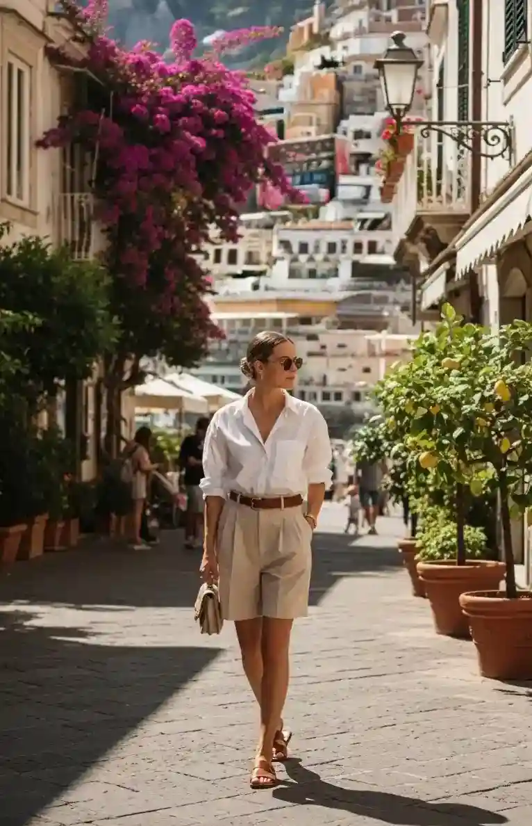 White Button-Down & Shorts