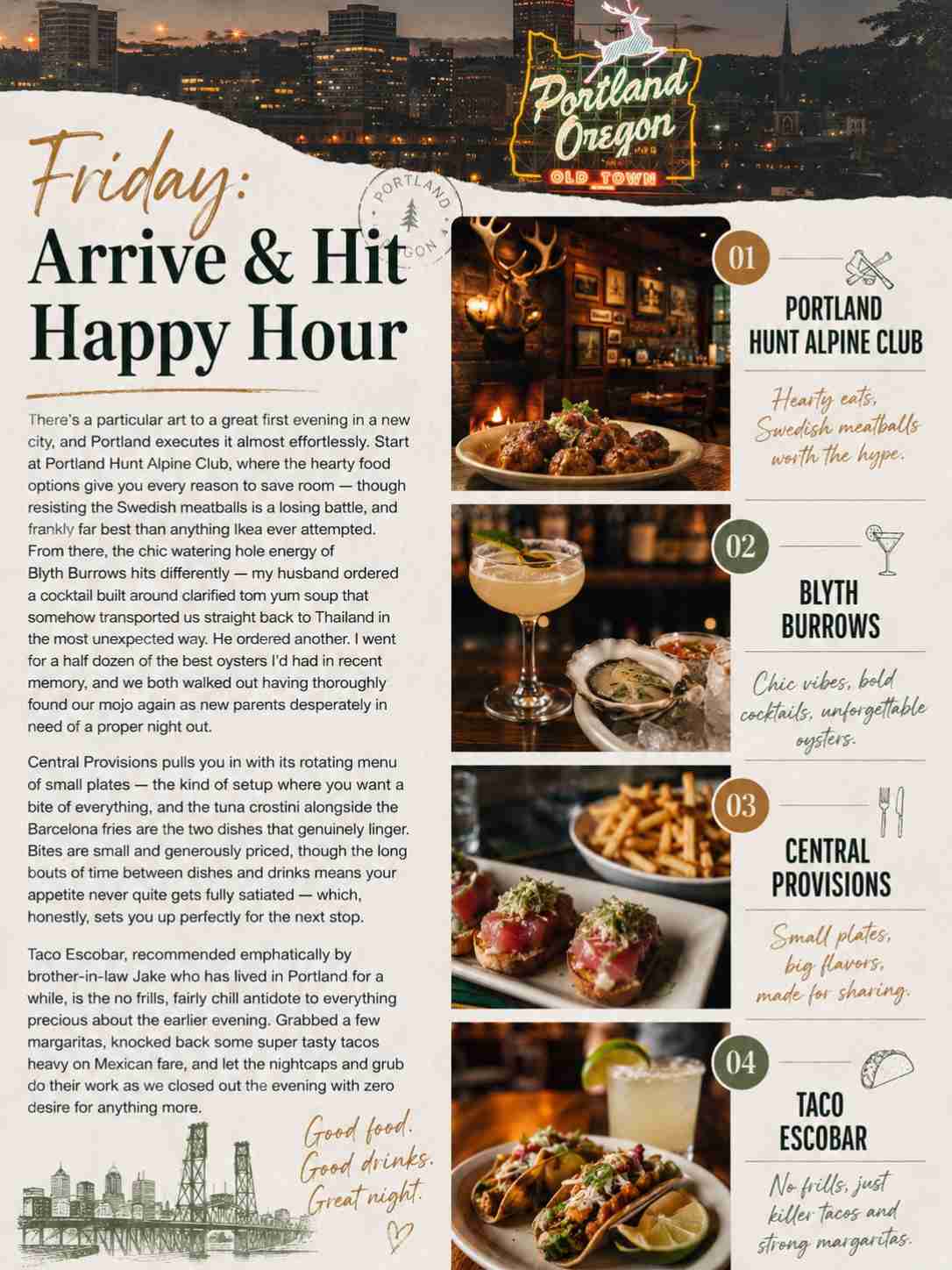Friday: Arrive & Hit Happy Hour