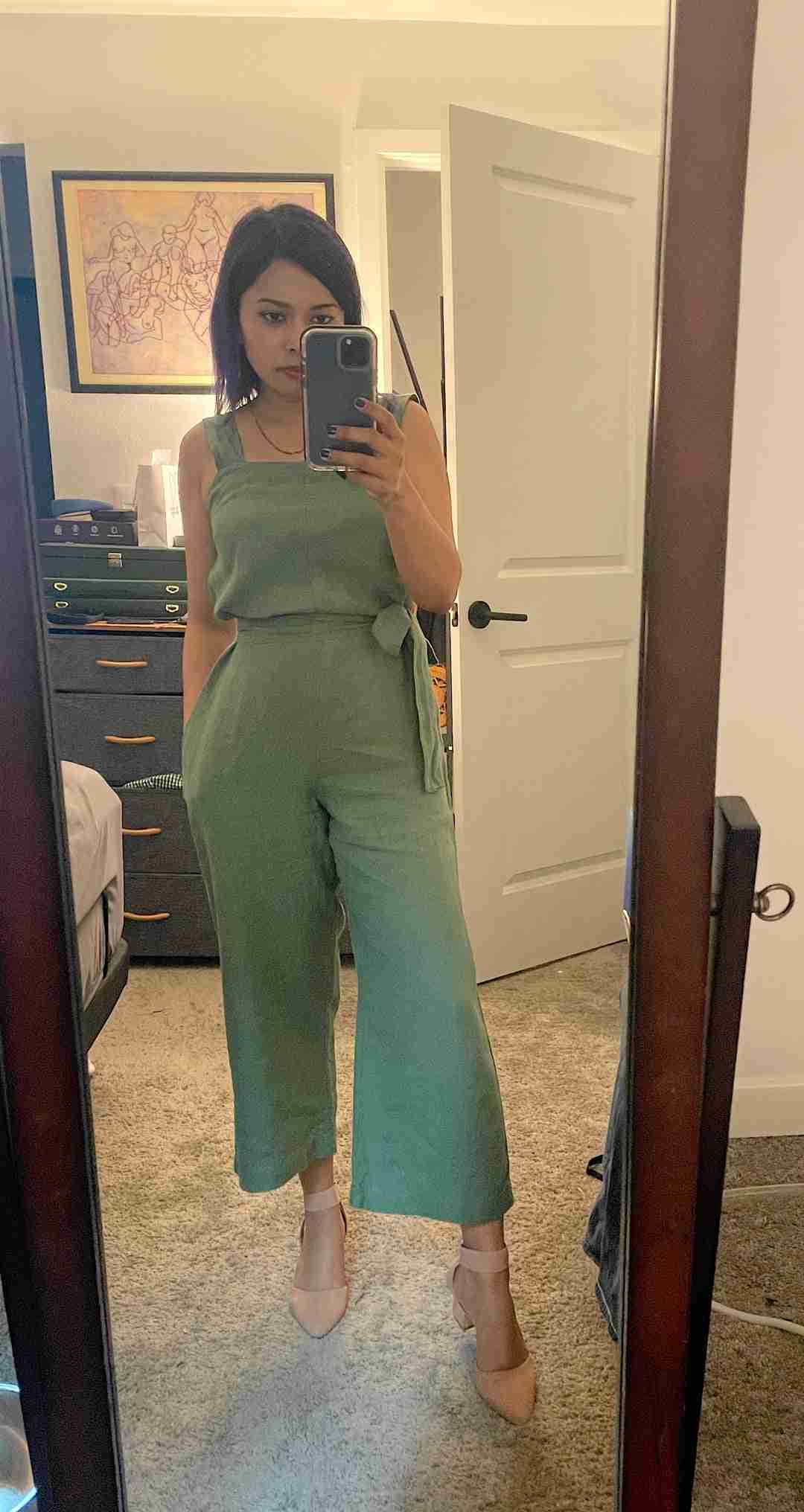 Olive Green Linen Jumpsuit