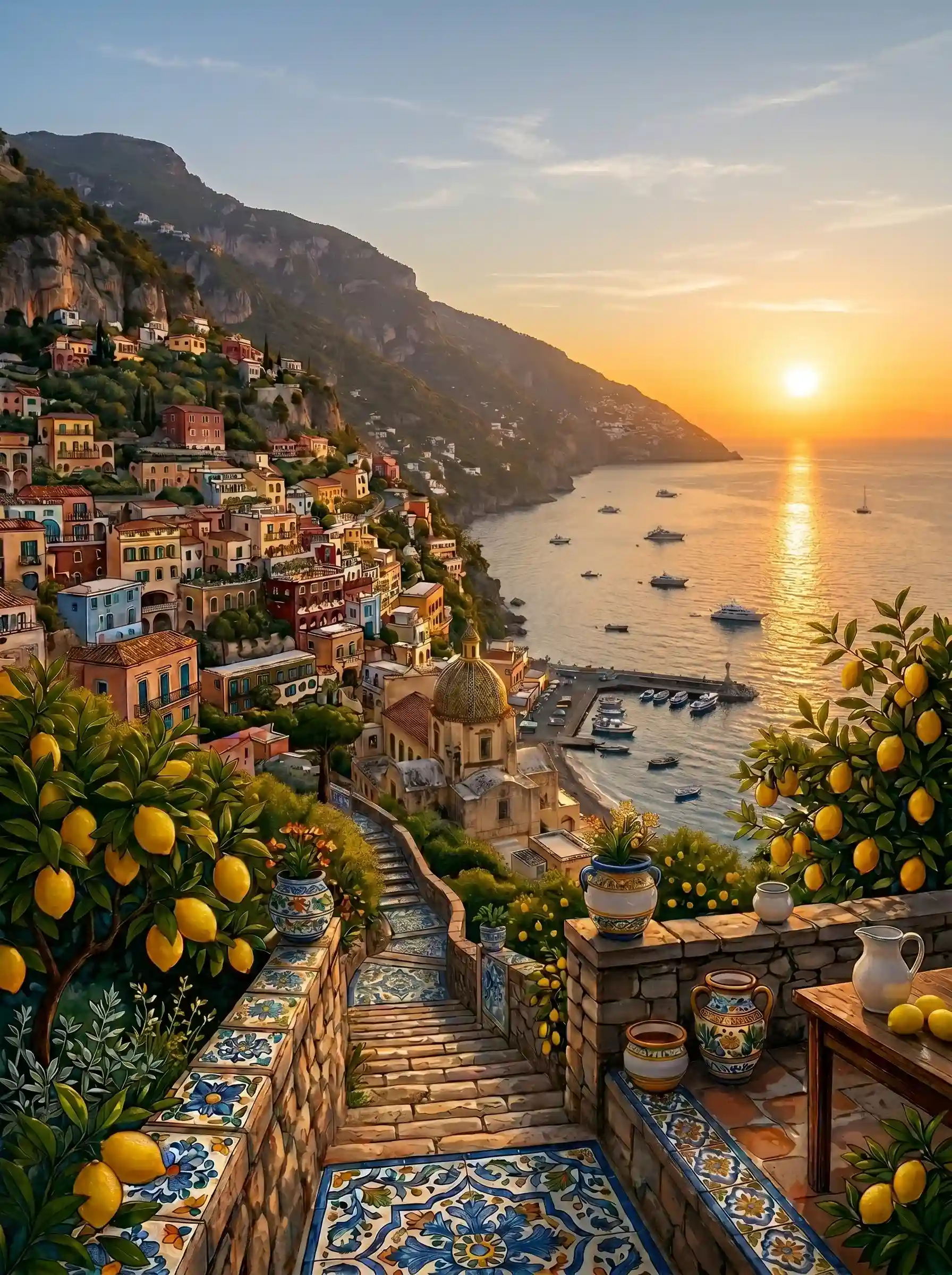 Amalfi Coast Retro Vector Art & Illustrations